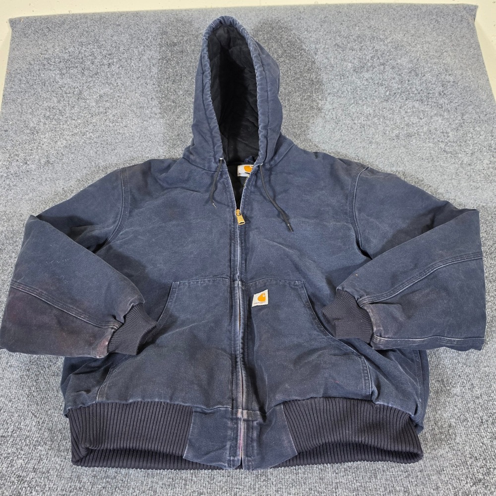 Carhartt J06 Navy Blue Faded Duck Canvas Active Jacket Made in USA Mens Large